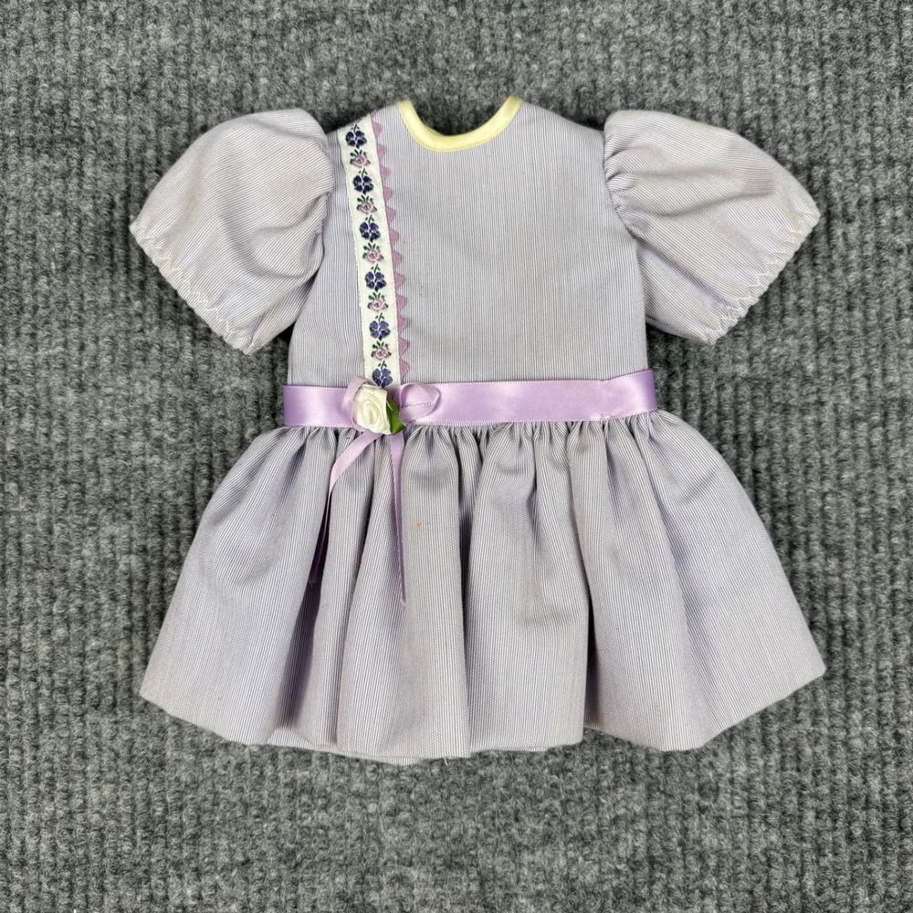 Vintage Doll Dress Purple Puff Sleeve Ribbon Floral Trim Handmade Victorian‎